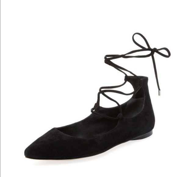 Sigerson Morrison Viata Black Suede Pointed Toe Ankle Tie Flats Size 8B - Picture 2 of 9